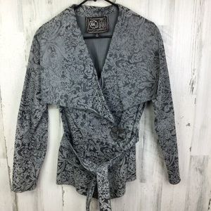 Chi By Falchi 100%  Leather Jacket Embossed Tie Waist Gray S Collar